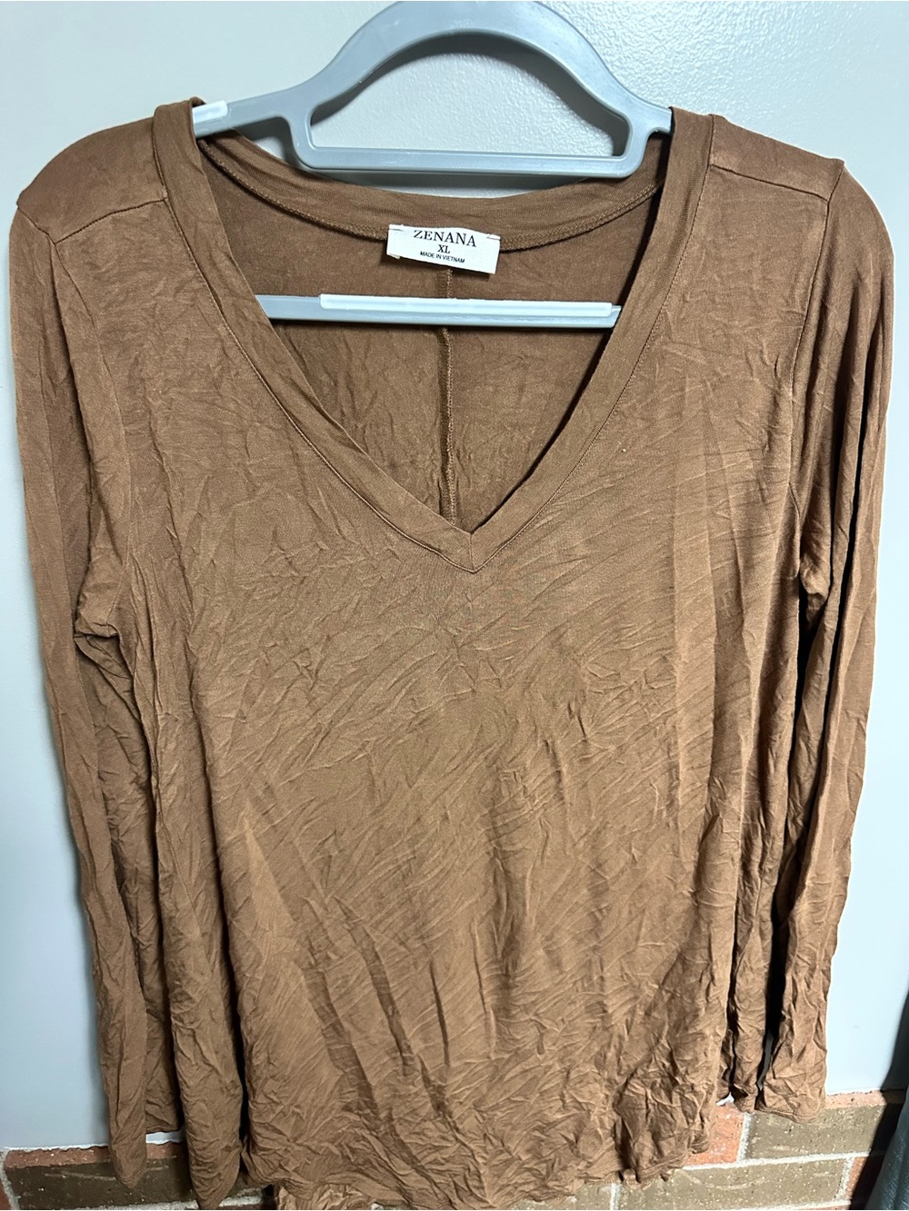 Zenana Outfitters V-Neck Long Sleeve Top in Camel
